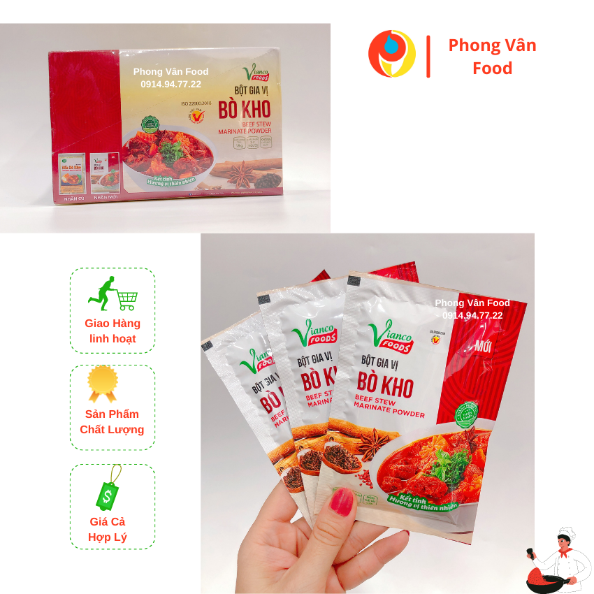 Combo 3 gói Bột Gia Vị Nấu Bò Kho Vianco 18gr dùng nấu bò kho, gia vị thơm ngon