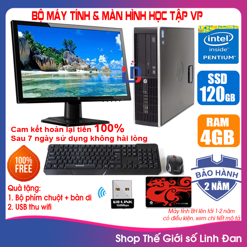[Trả góp 0%]Bộ máy tính đồng bộ VP/HP/Dell + Màn hình 18.5 inch CPU Dual core E7x / HP CPU G2010 / Ram 4GB / HDD 250GB / SSD 120-240GB [TẶNG: Bộ phím chuột + USB thu wifi + bàn di chuột] HPG2 - LLD [ shop Linh Đan ]