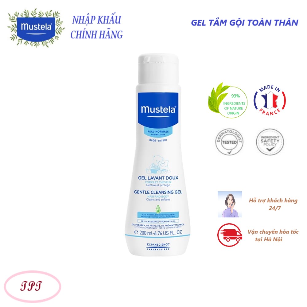 Sữa tắm gội mustala - pháp 200ml cho trẻ sơ sinh và em bé -mustela gentle cleansing gel 200ml