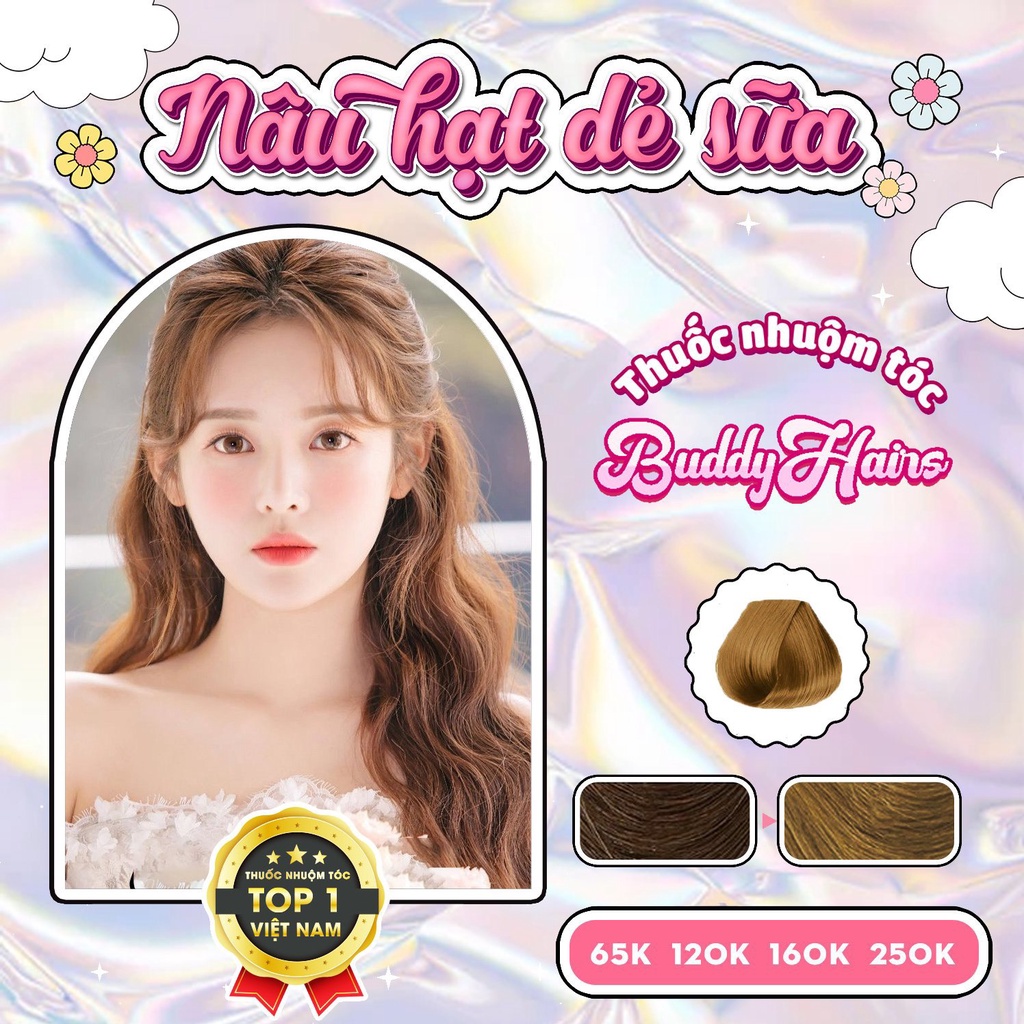 nhuộm tóc màu NÂU HẠT DẺ SỮA, NÂU HẠT DẺ,  nhuộm tóc không cần tẩy, kem nhuộm tóc tại nhà Buddyhairs
