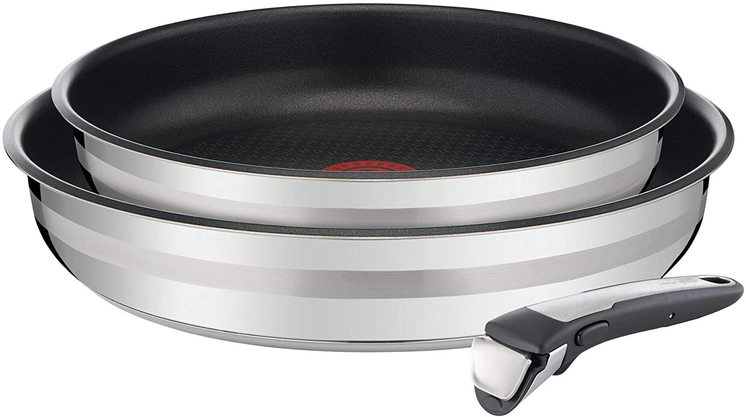 Set chảo chống dính chung tay cầm Tefal L95694 Ingenio Jamie Oliver - Made in France, 24cm + 28cm viền inox