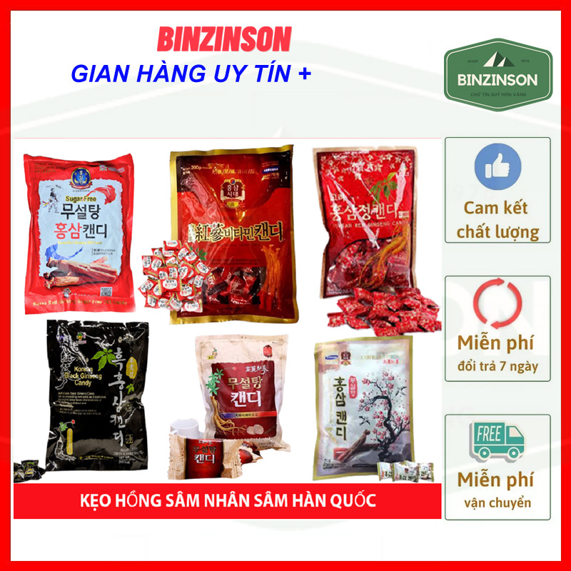 kẹo Hồng Sâm nhân sâm cao cấp Hàn Quốc Loại Thơm Ngon hảo hạng giao vị ngẫu nhiên - BINZINSON