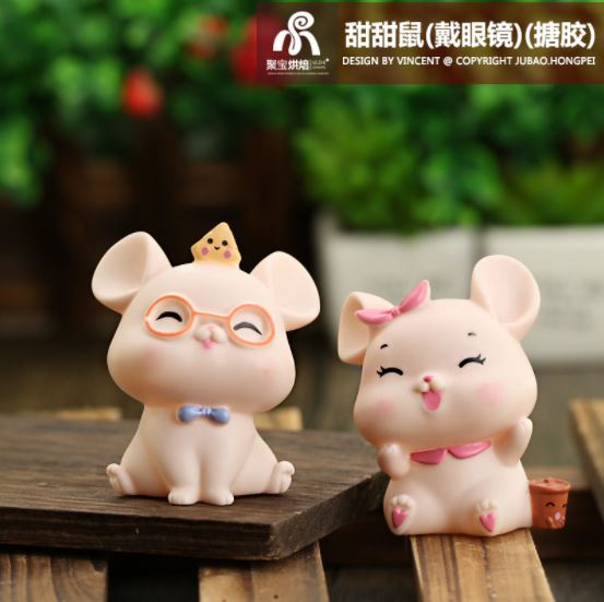 Phụ kiện trang trí bánh sinh nhật bánh kem - Cặp đôi chuột đeo kính trang trí bánh sinh nhật