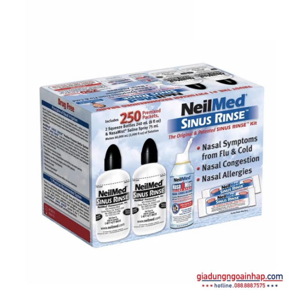 Bộ rửa mũi NeilMed Sinus Rinse 250 gói muối