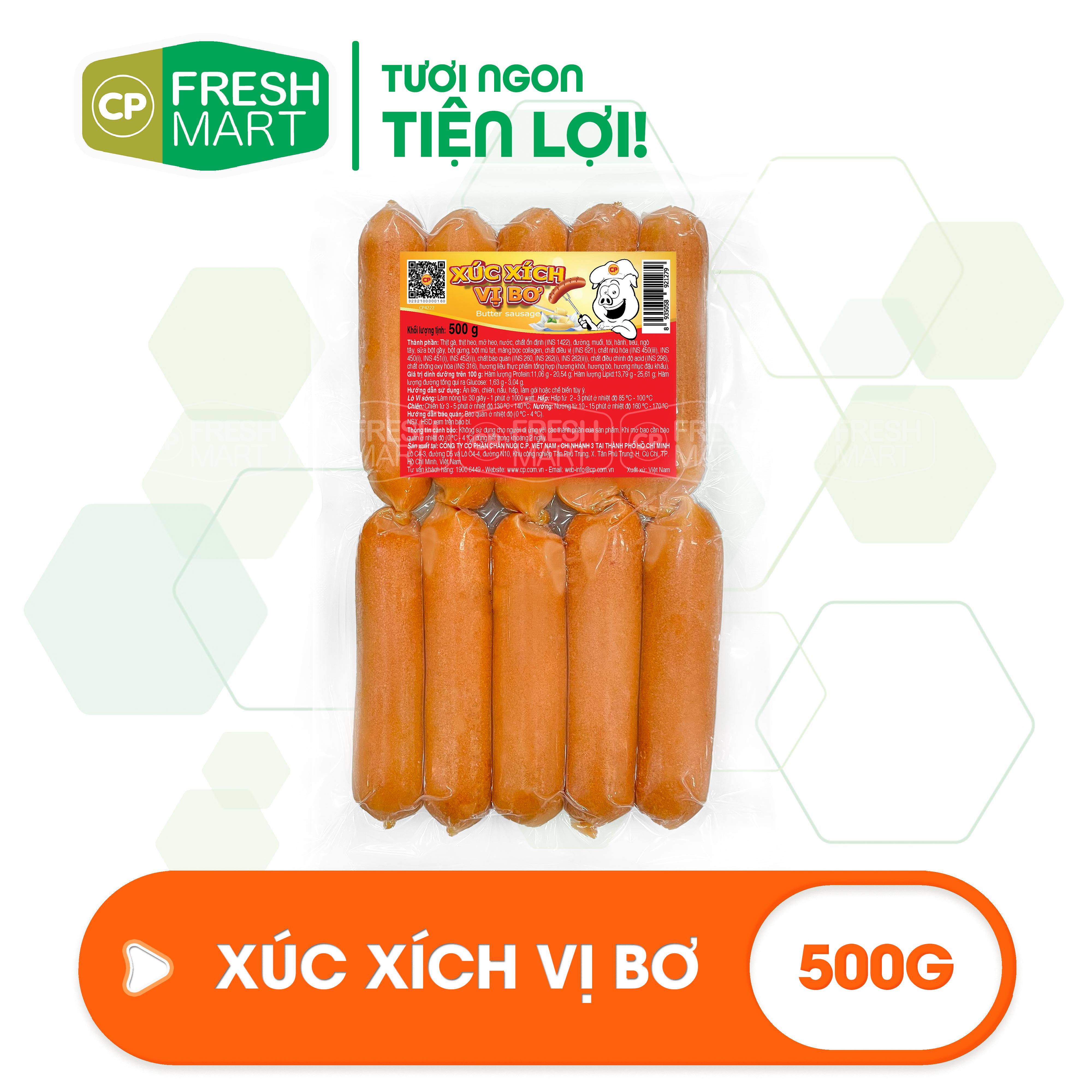 Xúc xích vị bơ cp 500g - xúc xích cp foods - thơm ngon tiện lợi - cp fresh mart