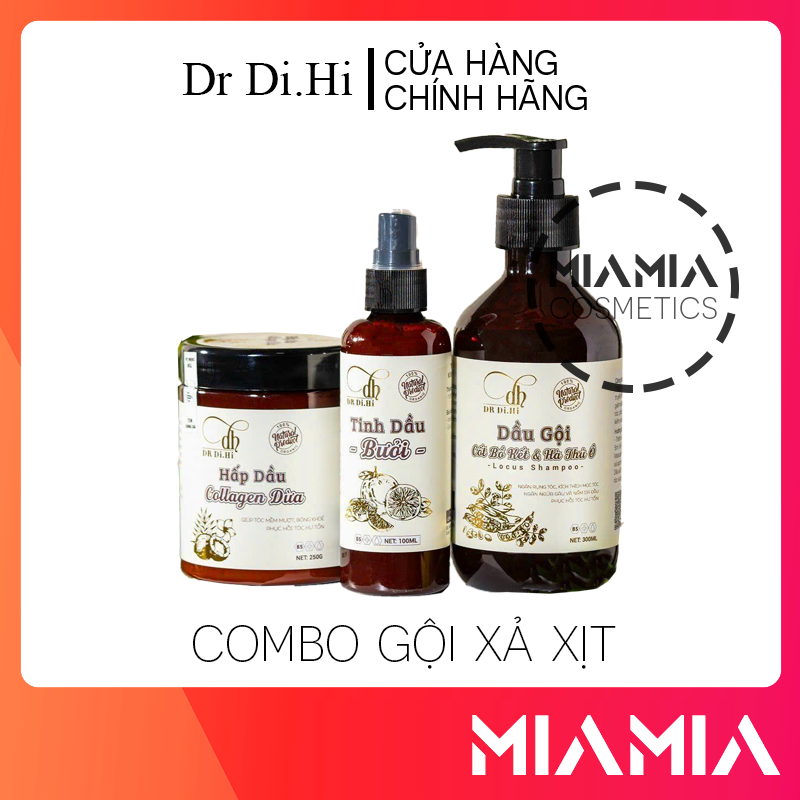 Combo dr di hi dầu gội cốt bồ kết hà thủ ô + ủ xả collagen + xịt bưởi kích mọc tóc