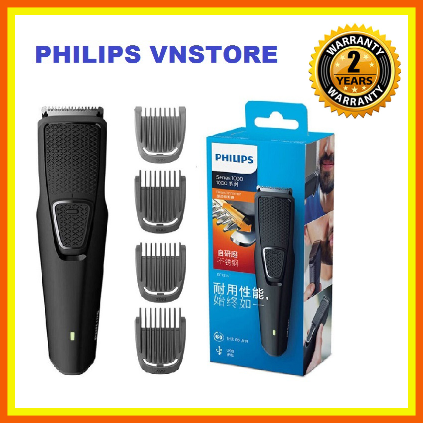 Máy cạo tỉa kiểu râu Philips BT1214 vận hành bền bỉ hiệu suất ổn định lưỡi cắt bằng thép không gỉ 1 lược tỉa râu ngắn 3 lược tỉa ria mép