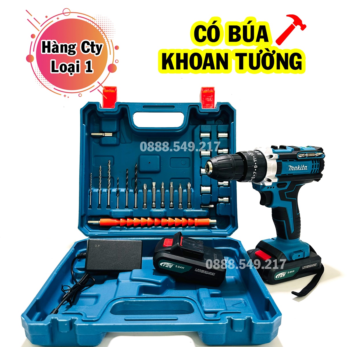 Free Ship - Bộ Máy Khoan Dùng Pin 72V Makita, Hàng Chuẩn Lõi Đồng - Chuyên Công Trình, Nhà Cửa Siêu Khỏe - Tặng Bộ 24 Món Phụ Kiện