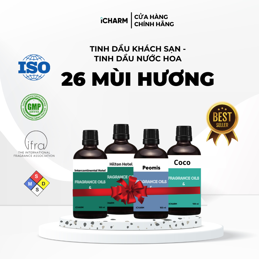 Tinh dầu thơm phòng 50ml, 100ml hương nước hoa, khách sạn iCHARM - Giảm căng thẳng và khử mùi hôi