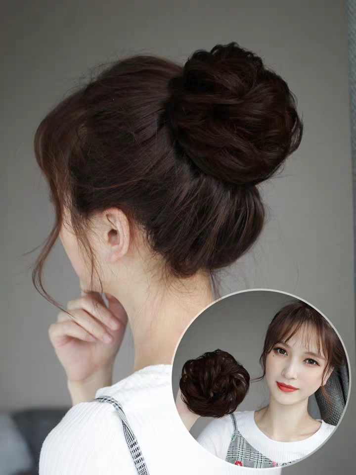 Tóc giả nữ búi cột xoăn, tóc bối, tóc cho người trung niên, tóc búi rối, tóc giả cho mẹ