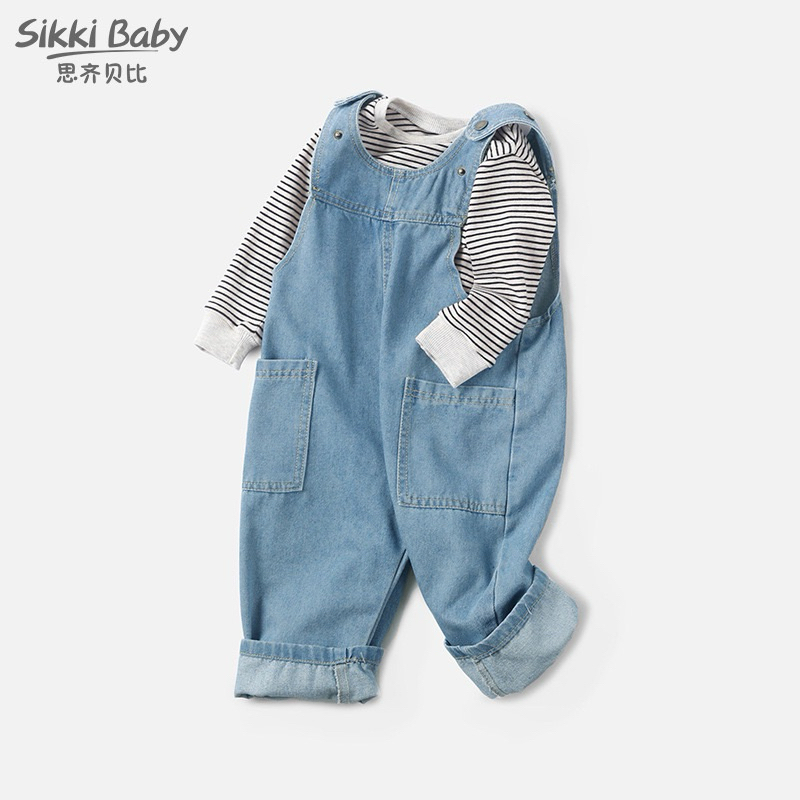 Quần yếm jeans hai dây JEANBECO, Yếm jean cúc bấm dành cho bé gái bé trai phong cách Hàn quốc QD009