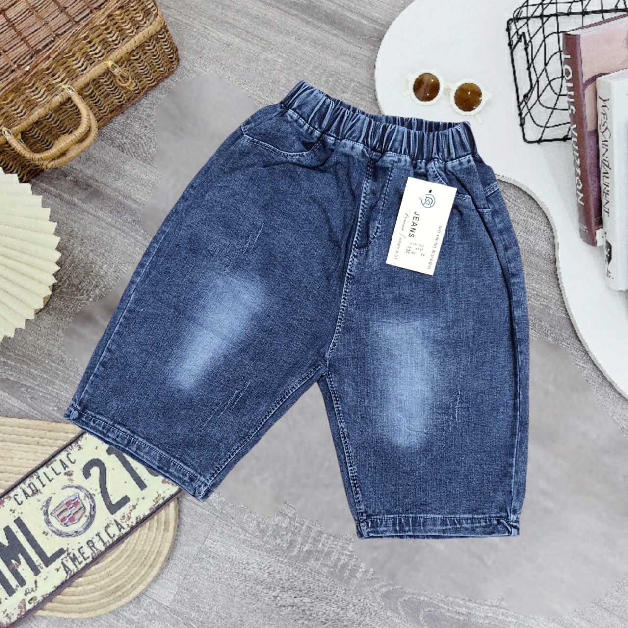 Quần jean lửng túi hộp cho bé trai vải co dãn 23- 30kg