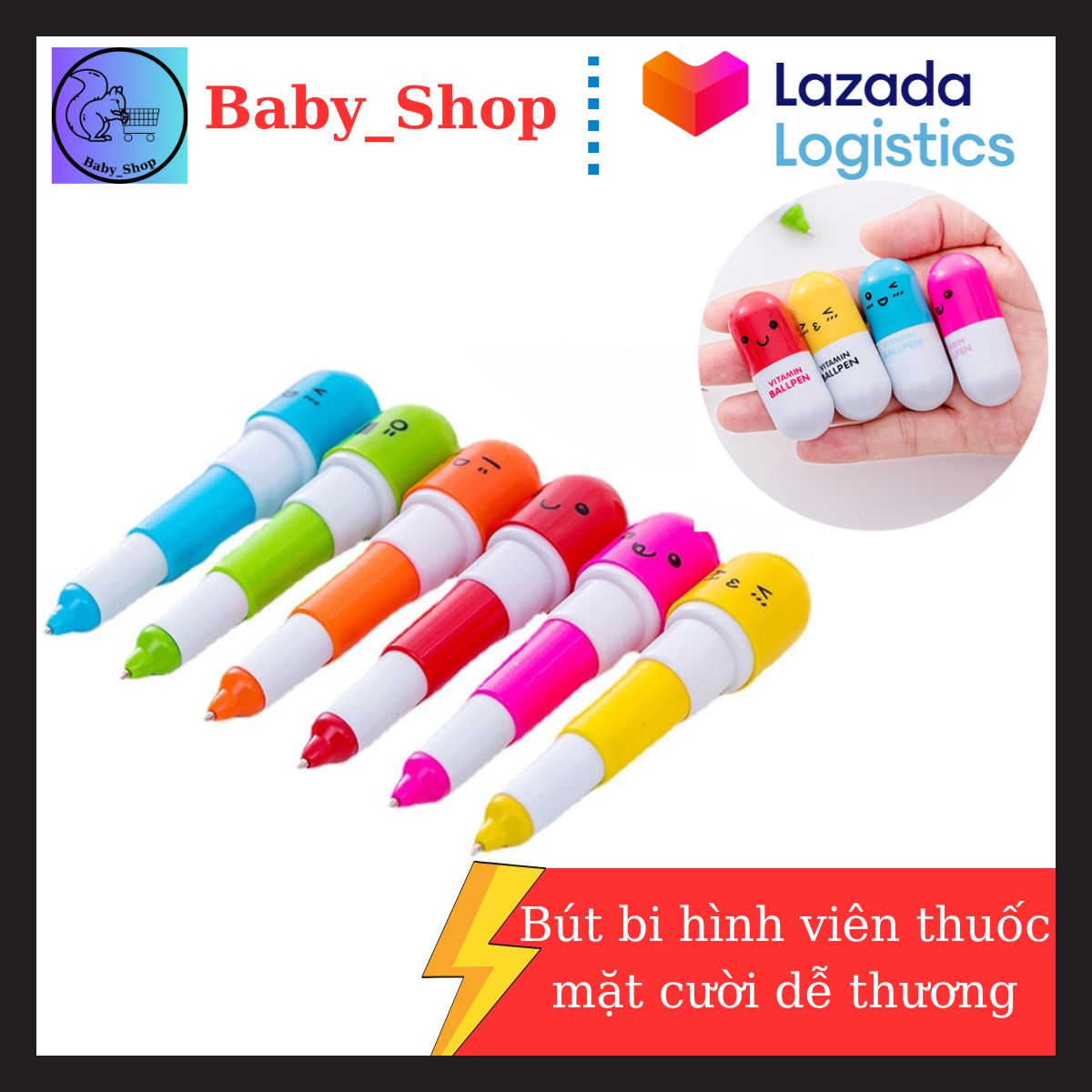 Bút bi cute dễ thương, Bút bi xanh độc lạ - Hình viên thuốc mặt cười