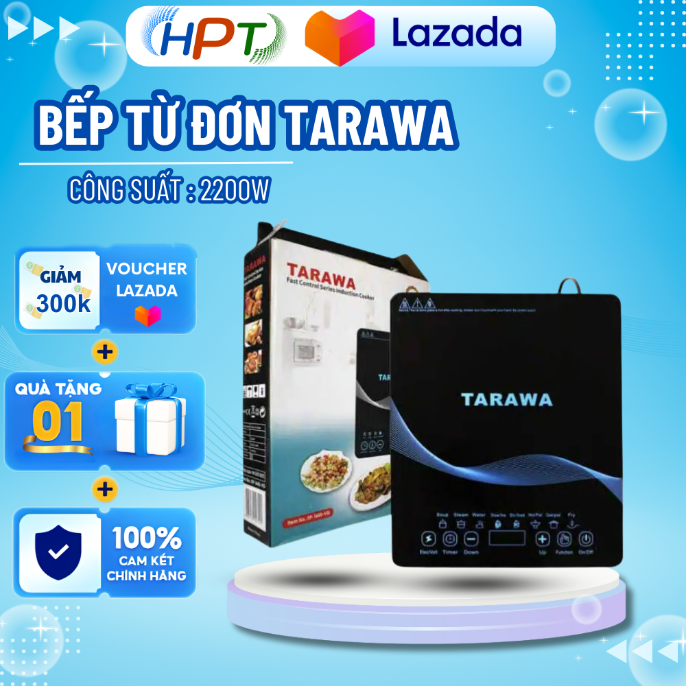 Bếp điện từ đơn Tarawa nhật bản cao cấp công suất 2200W tiết kiệm điện, 8 chế độ, màn hình cảm ứng, mặt kính cường lực