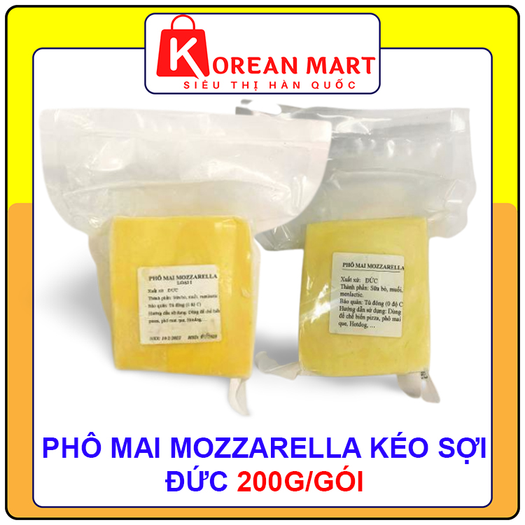 Phô mai Mozzarella kéo sợi tảng 200g dùng làm Pizza, hotdog, ...