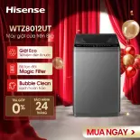 [Giao lắp toàn quốc] Máy giặt Hisense 8kg WTZQ8012UT Tiết kiệm điện, Bộ lọc xơ vải, Bảo hành 2 năm