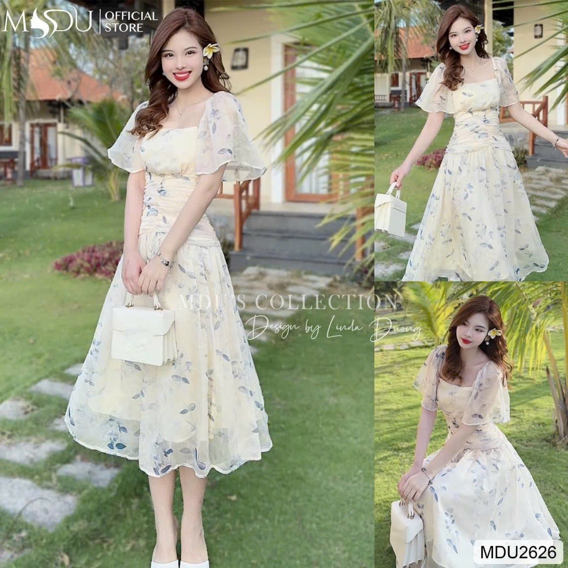 Váy maxi tiểu thư in hoa tay bèo dáng dài cực đáng yêu thời trang nữ tiểu thư sang chảnh thanh lịch