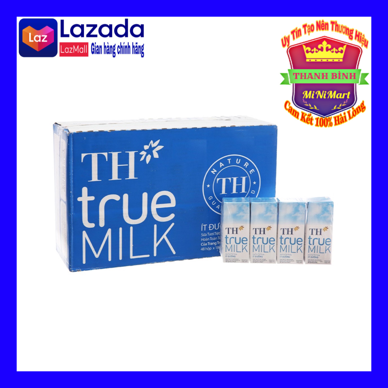 Sữa TH True Milk - Hộp to 180ml - Có đường - Hàng date dài (Nguyên thùng 48 hộp)