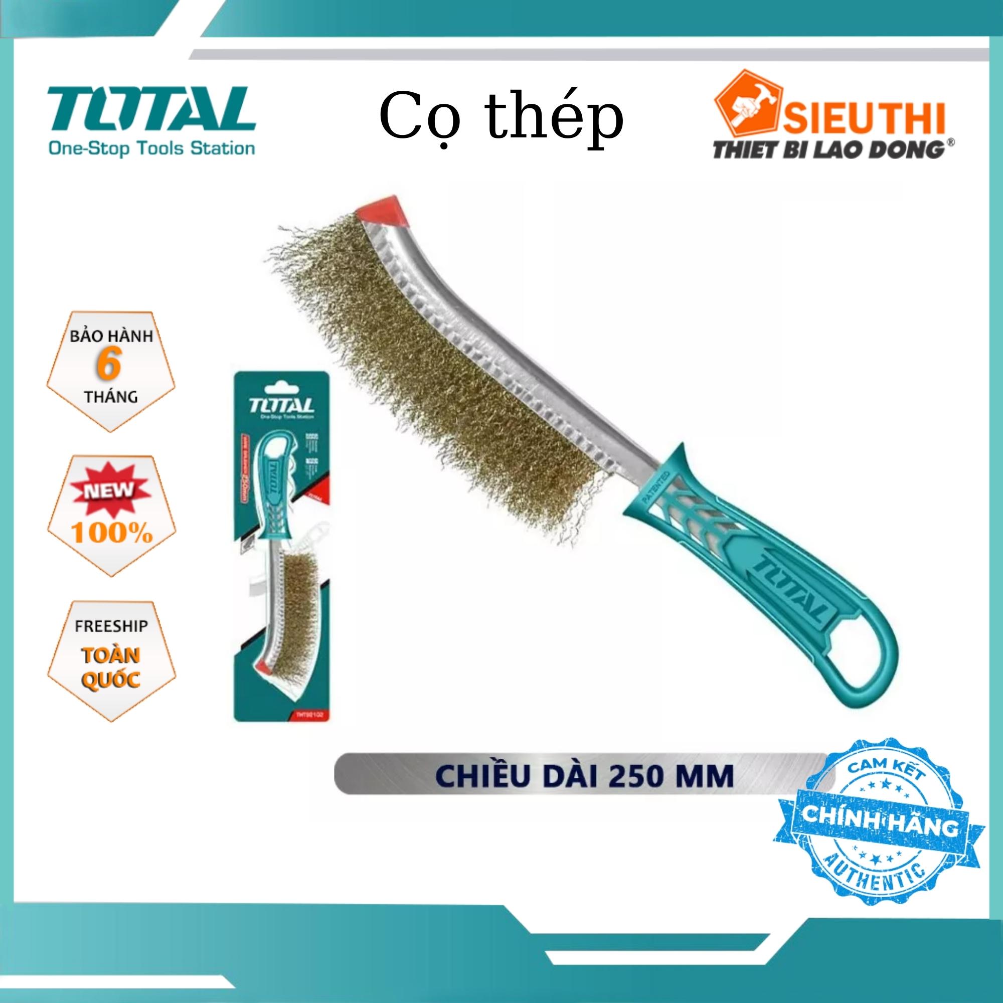 Bàn chải thép đồng total tht92102 cọ thép chiều dài 250mm làm sạch các vết nứt, góc, đánh rỉ sắt