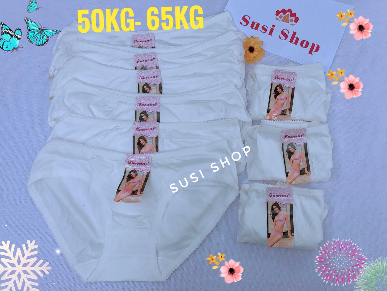 Bộ 10 quần lót nữ cotton Thái Lan màu trắng, size 40-60kg