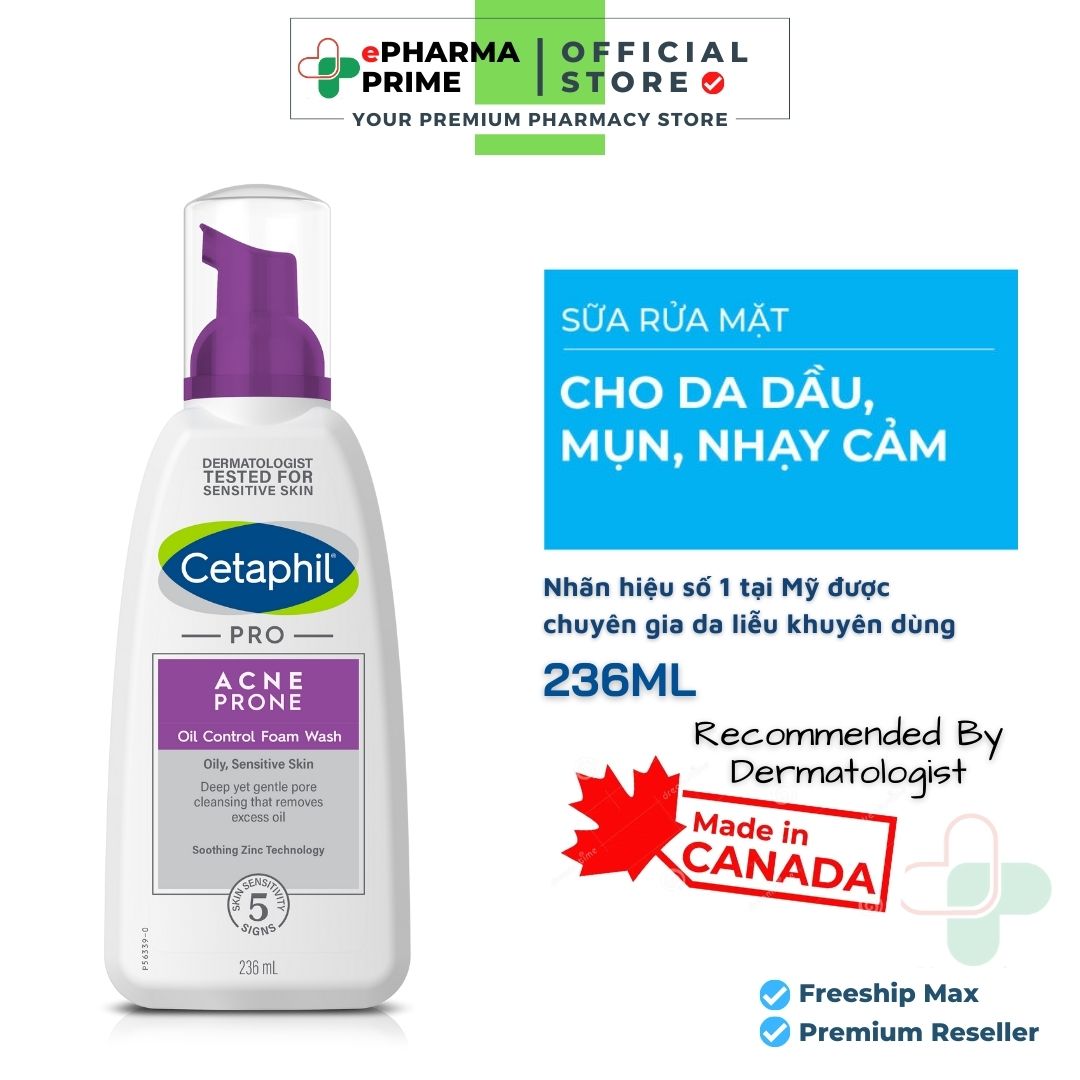 Sữa rửa mặt Cetaphil PRO Acne Prone Oil Control Foam Wash giảm mụn 236ml