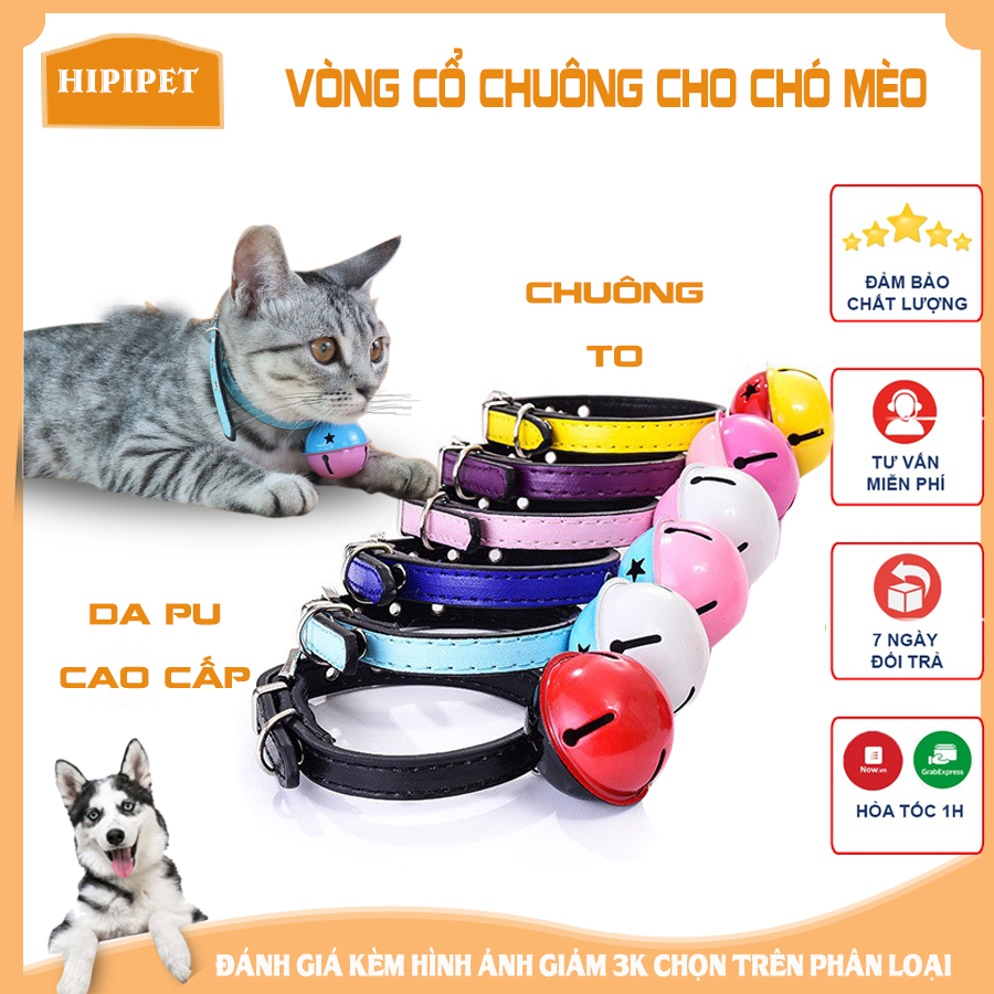Vòng cổ chuông cho mèo chó đủ sắc màu chất liệu da pu cao _PKCM16