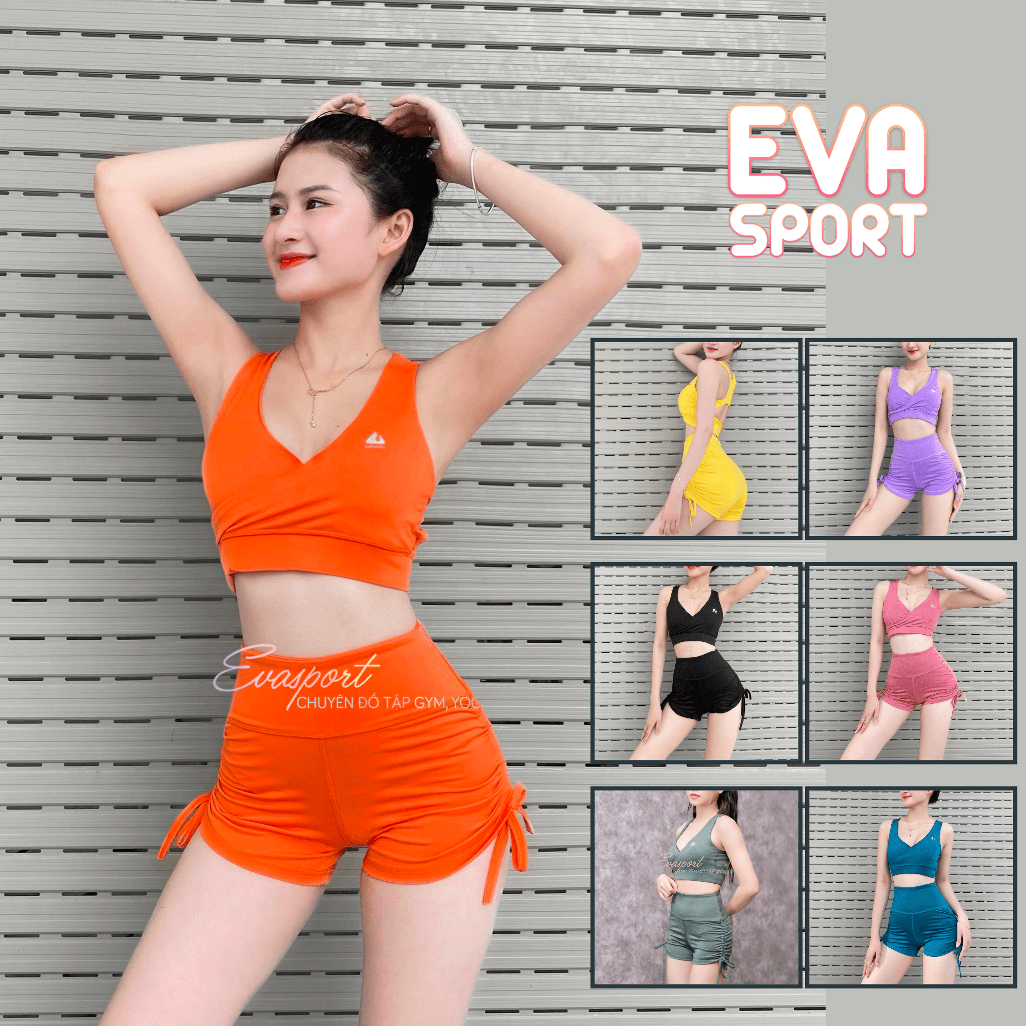 Set Bộ Đồ Tập Gym Dây Rút Tập Yoga Aerobic Chạy Bộ Gồm Áo Bra Quần Đùi Dây Rút Co Giãn Tốt, Tôn Dáng Evasport