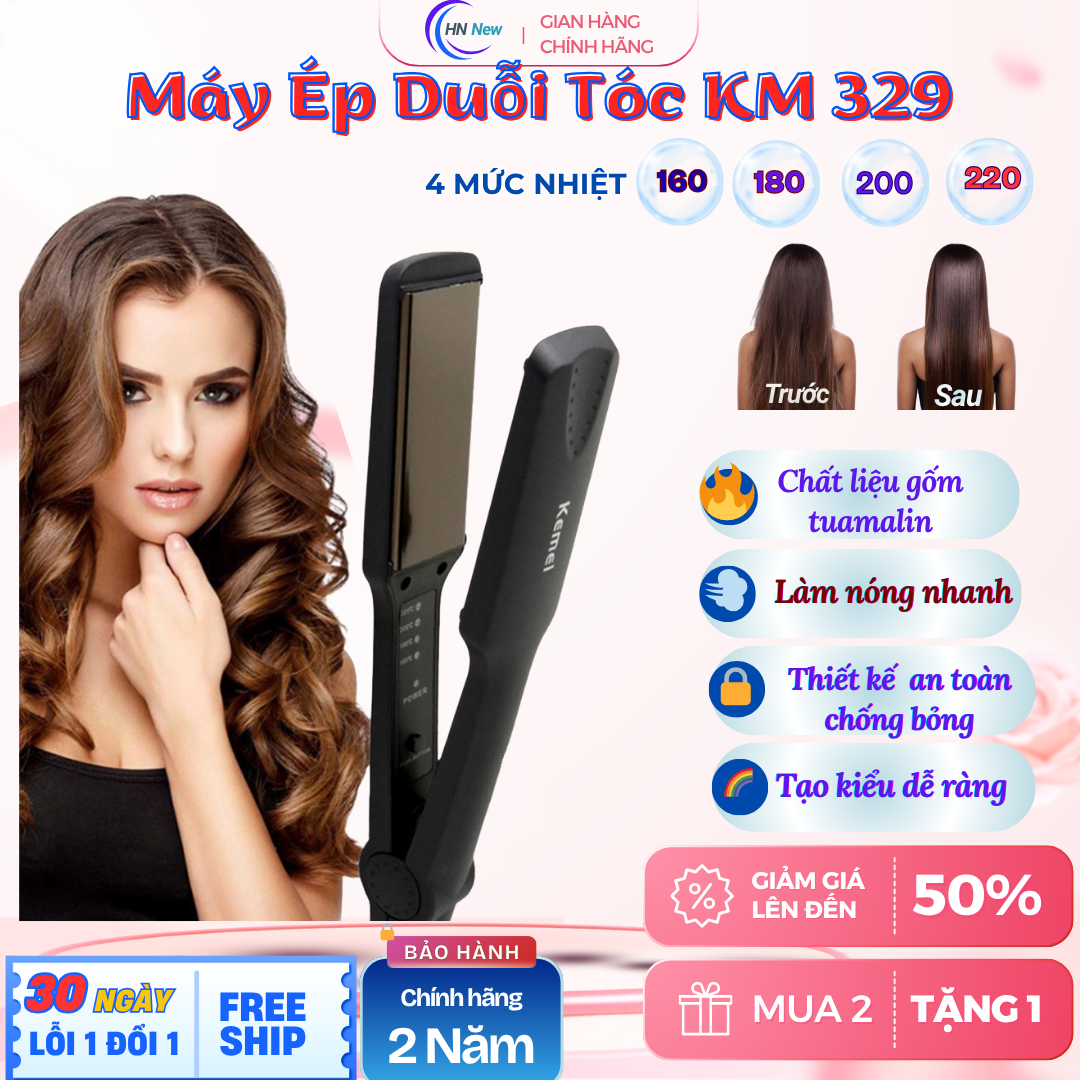 Máy ép tóc - máy duỗi tóc Kemei 329  máy ép tóc giá rẻ 4 mức nhiệt tự động điều chỉnh máy ép tóc đa năng mini tại nhà máy là tóc thẳng MAY EP TOC KEMEI 329 máy làm tóc - BẢO HÀNH 3 THÁNG 