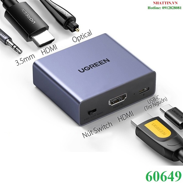 Bộ chia hdmi ra hdmi kèm audio 3.5mm/optical chính hãng ugreen 60649 cao cấp