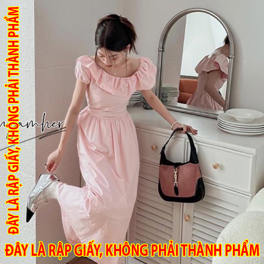 Rập Giấy WW072 - Đầm vintage cổ bèo lệch
