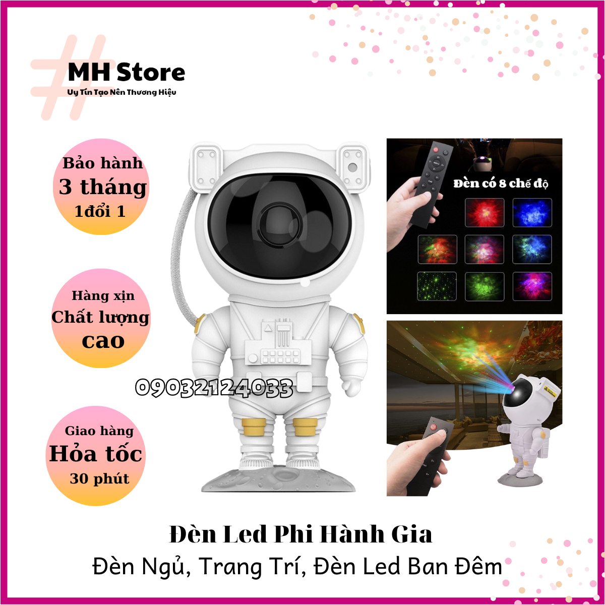 Đèn led phi hành gia có loa bluetooth, đèn chiếu sao thiên hà, đèn trang trí, đèn ngủ, đèn phòng bay