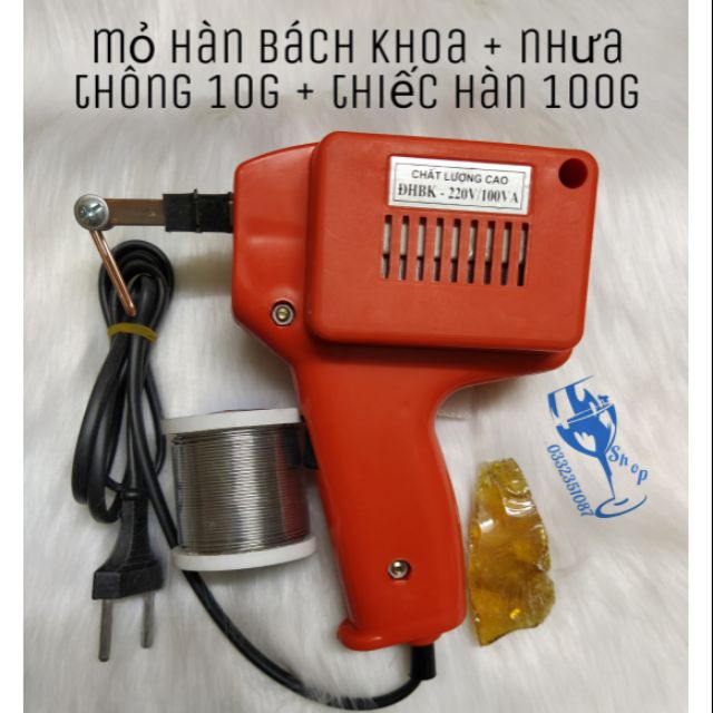 Combo mỏ hàn xung bách khoa chất lượng cao + thiếc hàn 100g 0.8mm + 10g nhựa thông