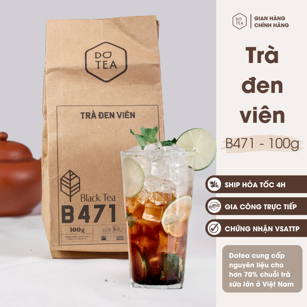 Trà đen viên 100g Dotea B471 chuyên dùng pha chế trà sữa truyền thống, trà trái cây, đậm trà, sắc nước nâu đỏ bắt mắt