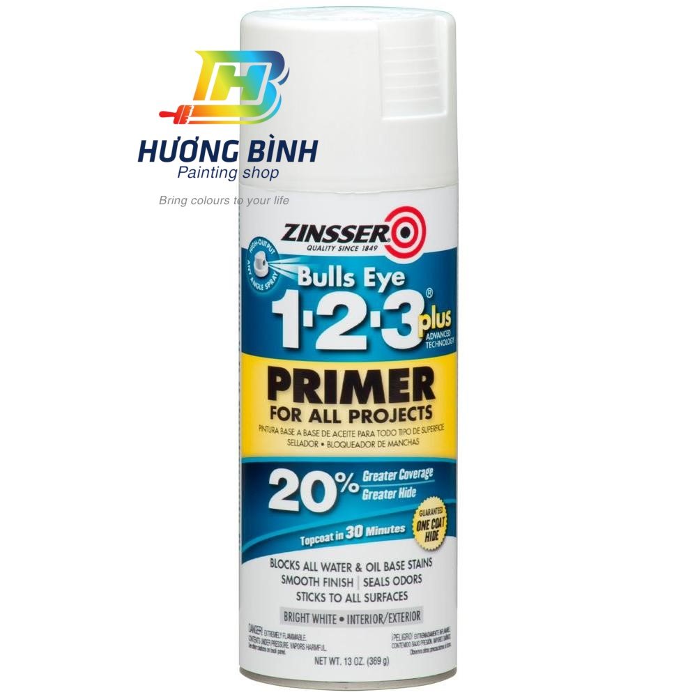 Sơn xịt Rust Oleum - Sơn lót màu trắng đa năng (13oz = 384ml) (bám dính trên nhiều bề mặt trừ kim loại mạ, inox,..)