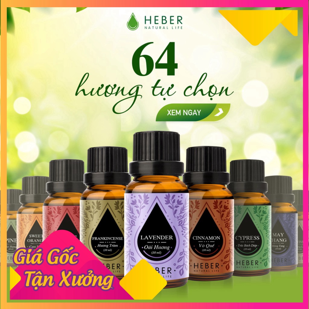 (92 loại) Tinh Dầu Thơm Phòng Heber Natural Life 10ml, Cao Cấp Nhập Khẩu, Thiên Nhiên Nguyên Chất, Kiểm Nghiệm Quatest 3