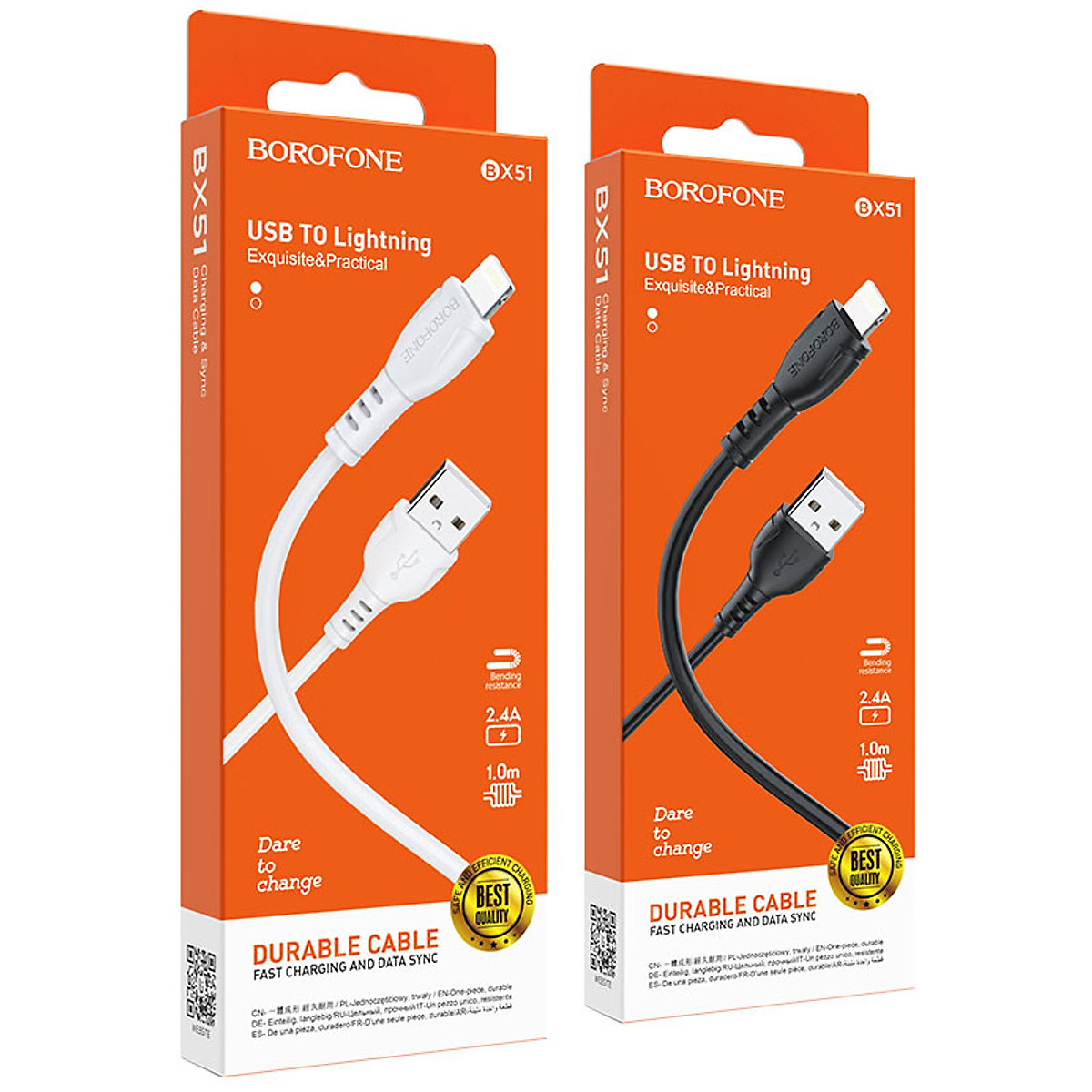 Cáp sạc borofone bx51 2.4a cổng ip dây dài 1m