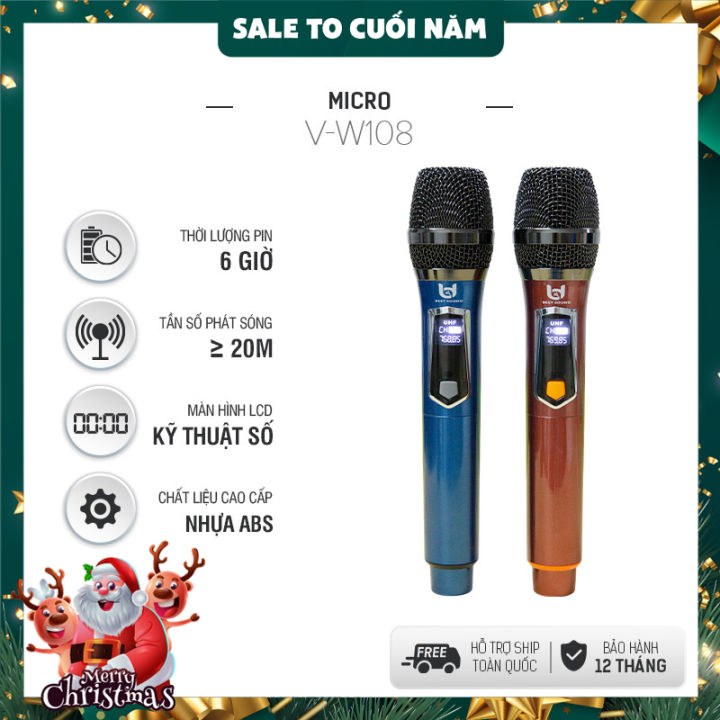 Bộ Micro không dây karaoke chuyên nghiệp V-W108 - Bảo hành 12 Tháng