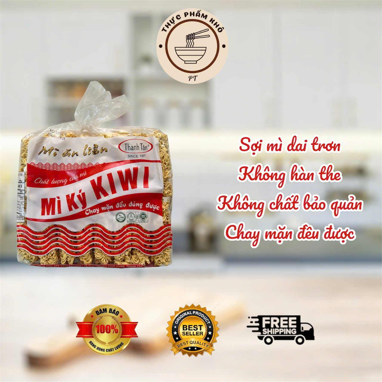 [PT06)- Mì Ký Kiwi (16 Vắt) 900g An Toàn Không Phẩm Màu, Không Chất Bảo Quản