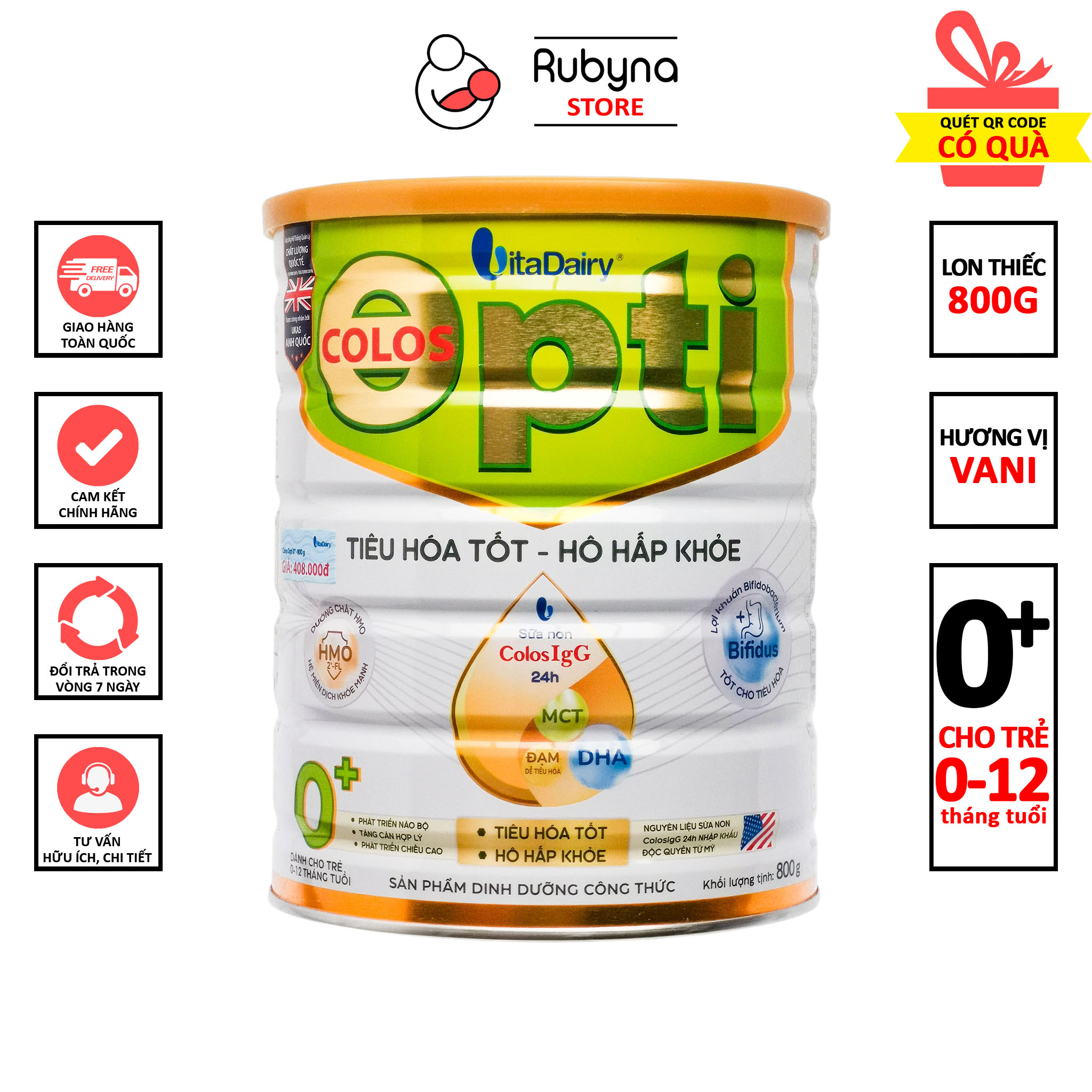 Sữa bột Colos Opti số 0+ 800g dành cho bé 0~12 tháng tuổi, tiêu hóa tốt, hô hấp khỏe- Rubyna store