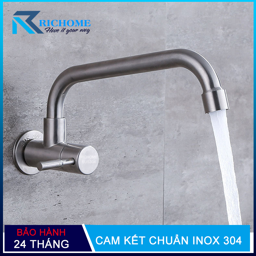 Vòi rửa chén bát đơn lạnh âm tường  OS205 Inox 304  nguyên khối -Bảo hành 02 năm toàn quốc