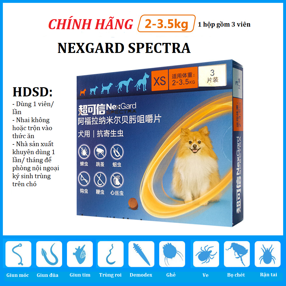Nexgard Spectra - Ve Ghẻ Demodex Xổ Giun Chó 2-3,5Kg