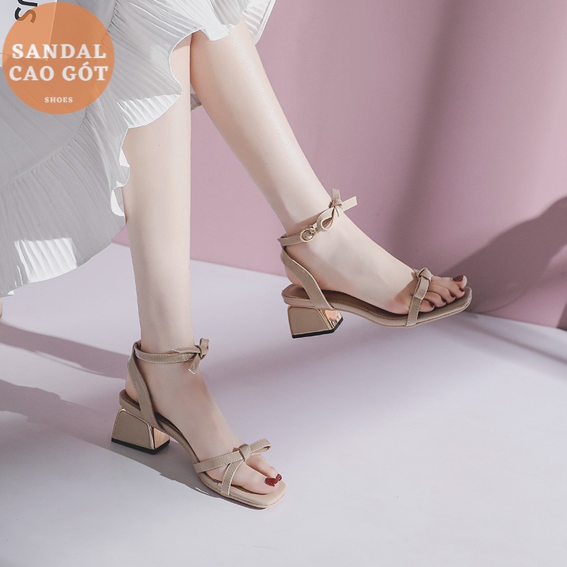 Giày cao gót sandal quai nơ ú hở gót 5p giày dép xinh mys cg-0495