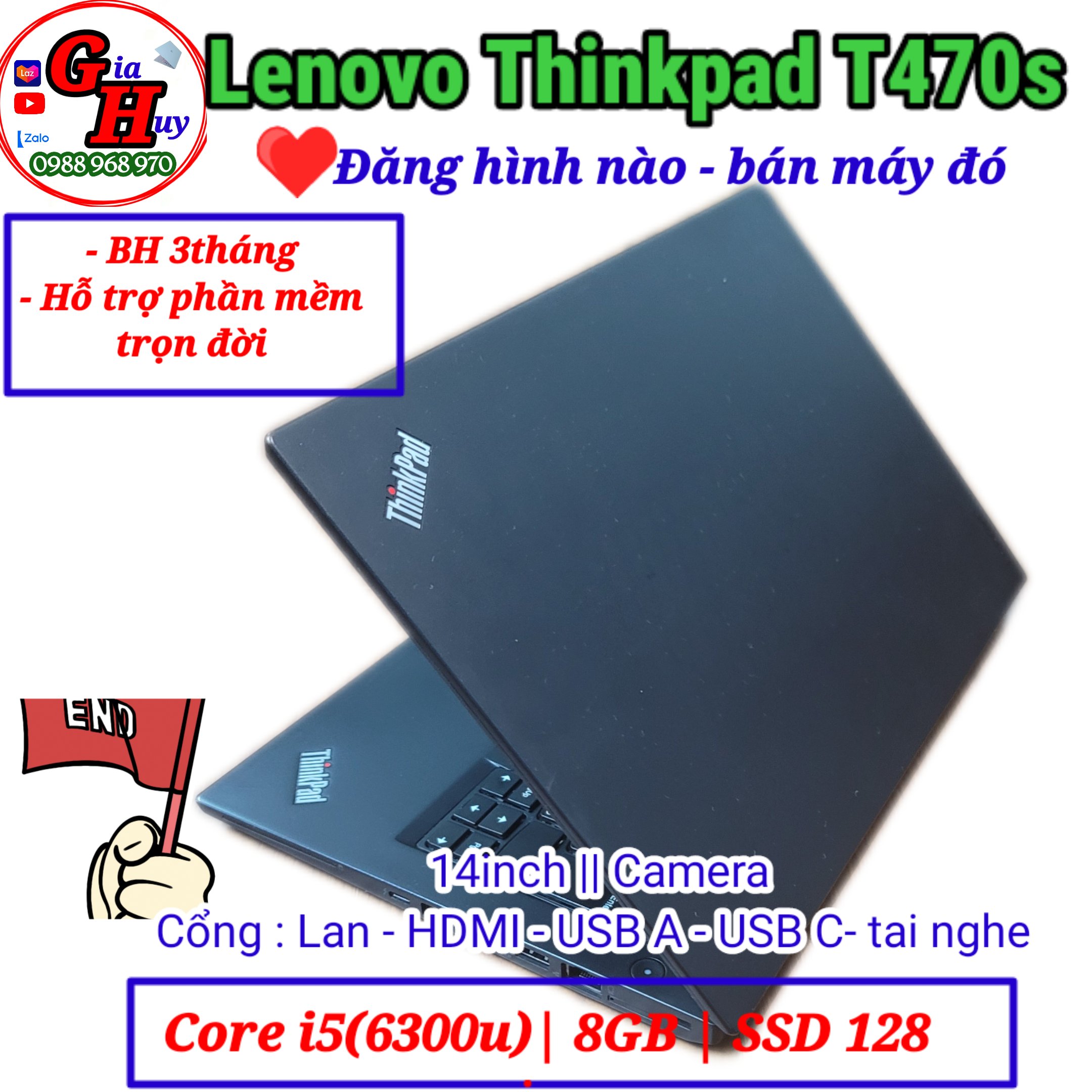 Laptop giá rẻ || Lenovo Thinkpad T470s | i5(6300u) | 8GB | 128GB | camera | 14ich | Hàng Nhật