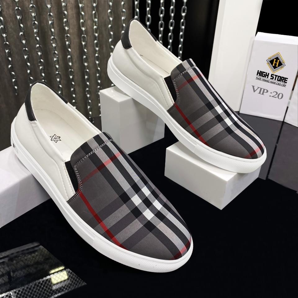 Giày lười nam da PU họa tiết kẻ sọc siêu đẹp