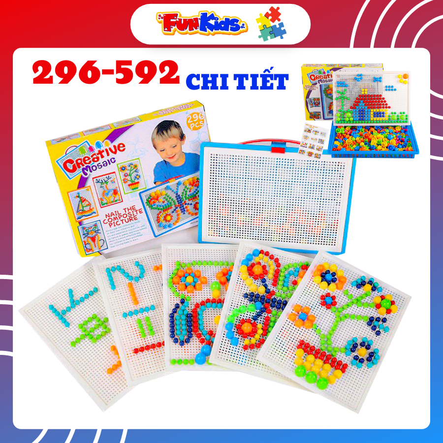 Đồ chơi trẻ em xếp hình nấm, ghim nấm tạo hình từ 296 nấm phát huy khả năng sáng tạo, phát triển tư duy và tăng cường tập trung cho trẻ từ 3 tuổi trở lên