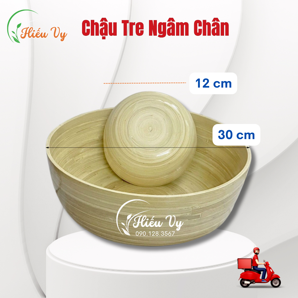 Chậu tre ngâm chân, ngâm tay, làm nail - spa | Chậu tre gội đầu dưỡng sinh size 30cm