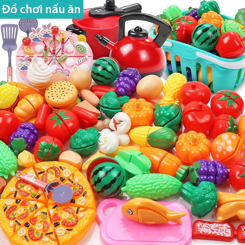 Bộ đồ chơi nhà bếp nấu ăn rau củ quả, bánh pizza, bánh sinh nhật loại lớn, đồ chơi bếp điện có pin cho trẻ em