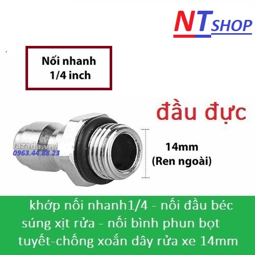 Đầu nối nhanh - Khớp nối nhanh béc s.úng xịt của máy rửa xe - Đầu cái nối nhanh 1/4 - Ren nối s.úng 14mm