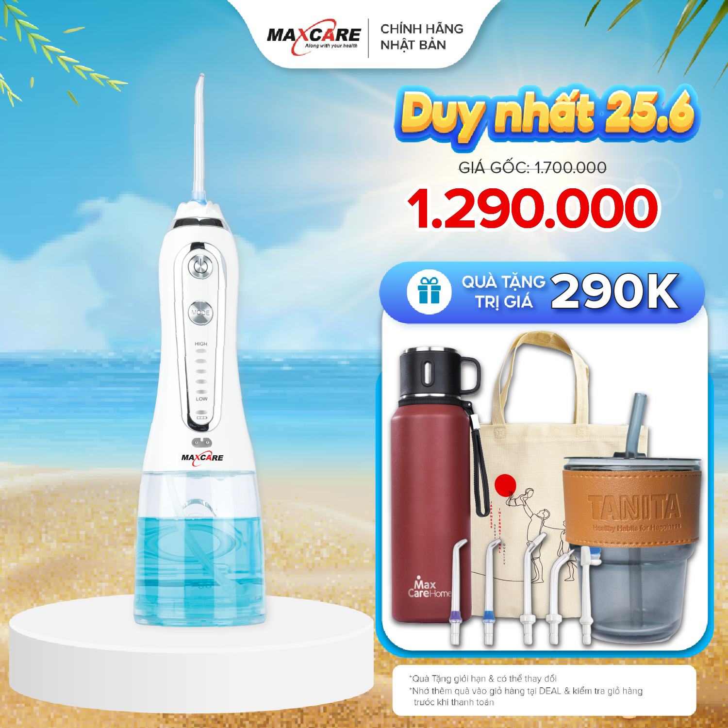 Máy tăm nước cầm tay Maxcare Max456SE chính hãng Nhật Bản, 5 chế độ, Áp lực tia nước 1400 lần 1 phút sạch mảng bám