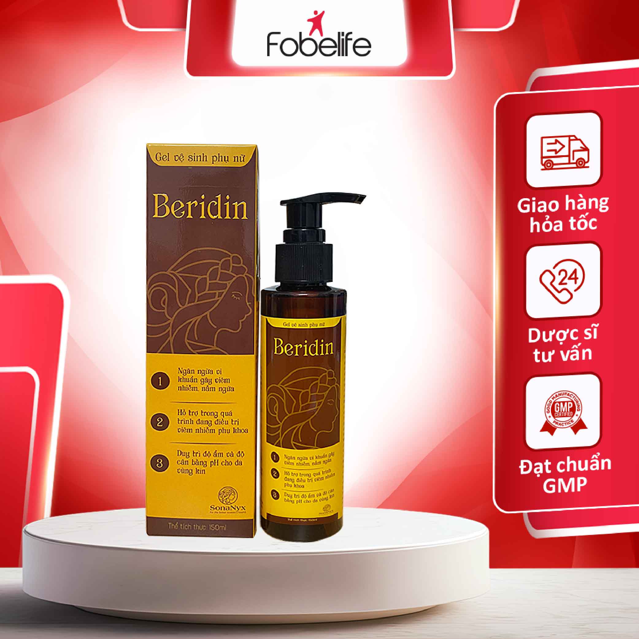 Gel dung dịch vệ sinh phụ nữ beridin - chai 150ml